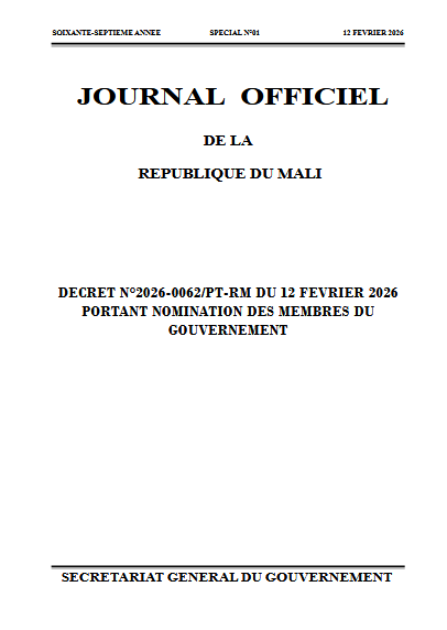 DÉCRET N°2026-0062/PT-RM DU 12 FÉVRIER 2026 PORTANT NOMINATION DES MEMBRES DU GOUVERNEMENT